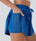 Short décontracté 2-en-1 taille haute avec cordon de serrage et poche latérale