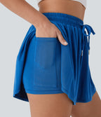 Short décontracté 2-en-1 taille haute avec cordon de serrage et poche latérale