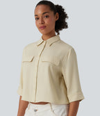 Chemise décontractée mélange lin manches mi-longues
