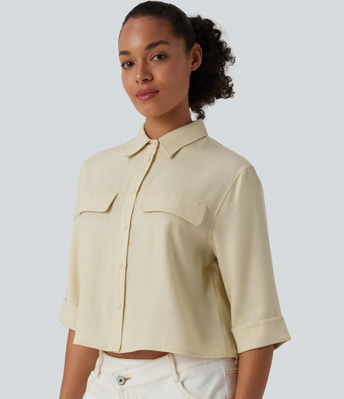 Chemise décontractée mélange lin manches mi-longues