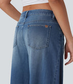 Jean Barrel 7/8 décontracté taille mi-haute délavé Halara Flex™ avec poches