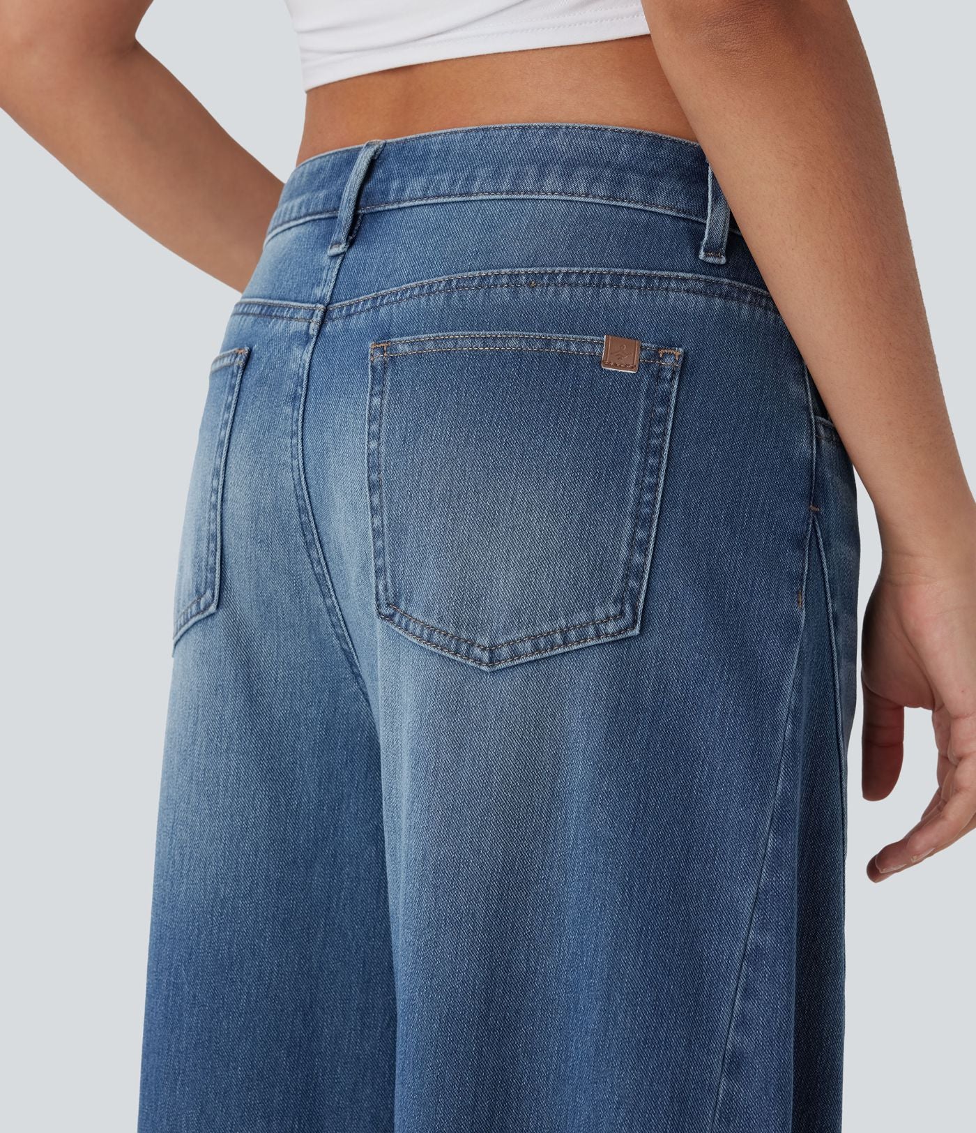 Jean Barrel 7/8 décontracté taille mi-haute délavé Halara Flex™ avec poches