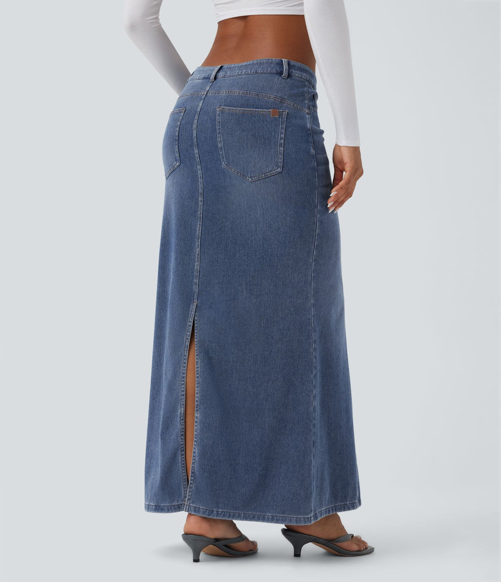 Jupe maxi denim sirène asymétrique fendue Halara Flex™ taille basse avec poches
