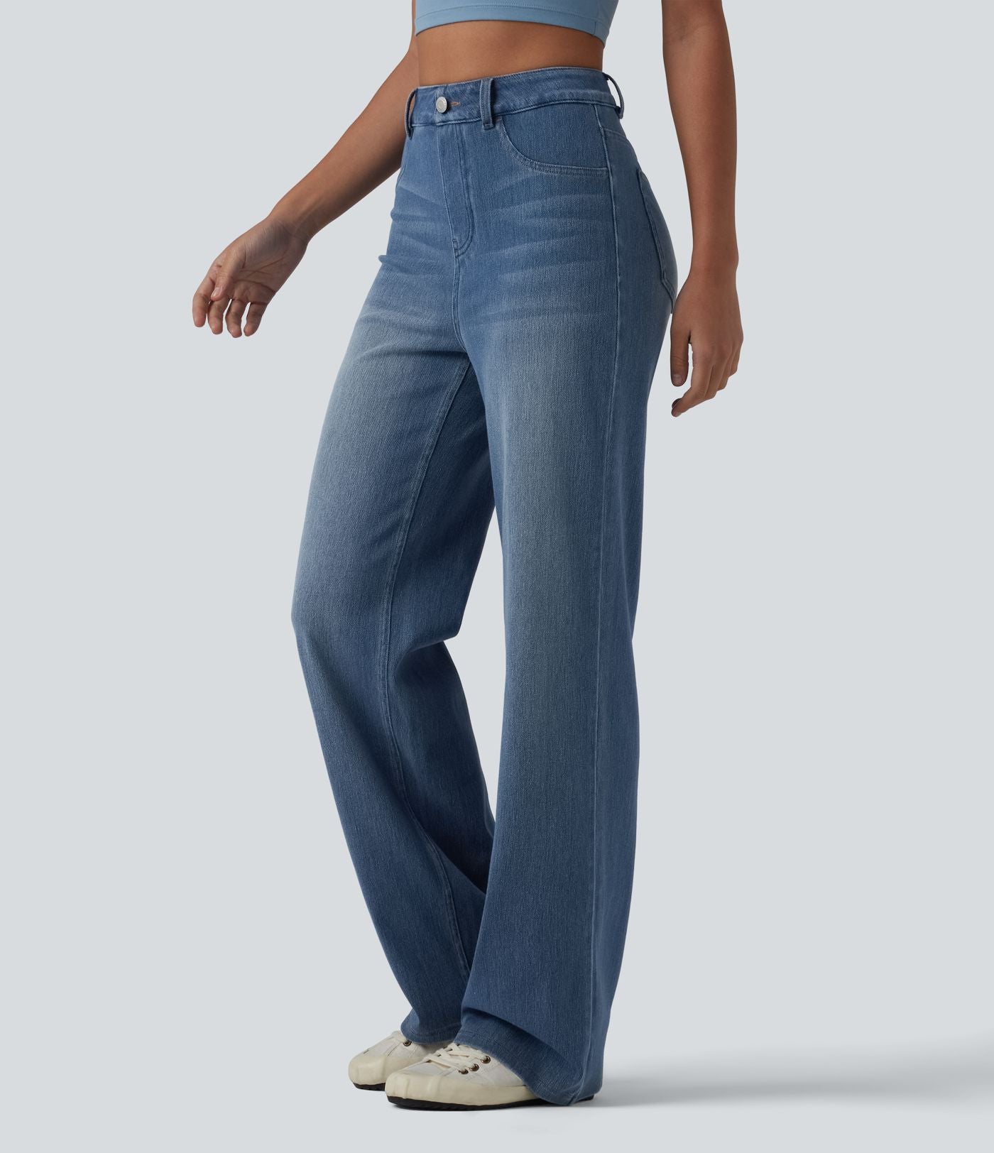 Jean droit Halara Flex™ décontracté, taille haute, avec poches
