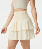 Jupe mini casual taille haute froncée à volants effet lin
