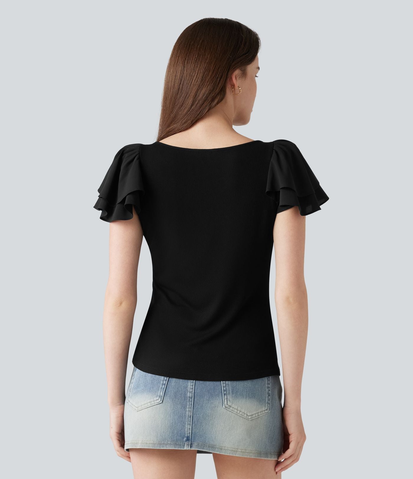 Blouse décontractée col rond à manches à volants étagées
