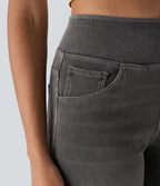 Halara Flex™ Jean Large Casual Taille Haute Poches Multiples Tricot Extensible Délavé