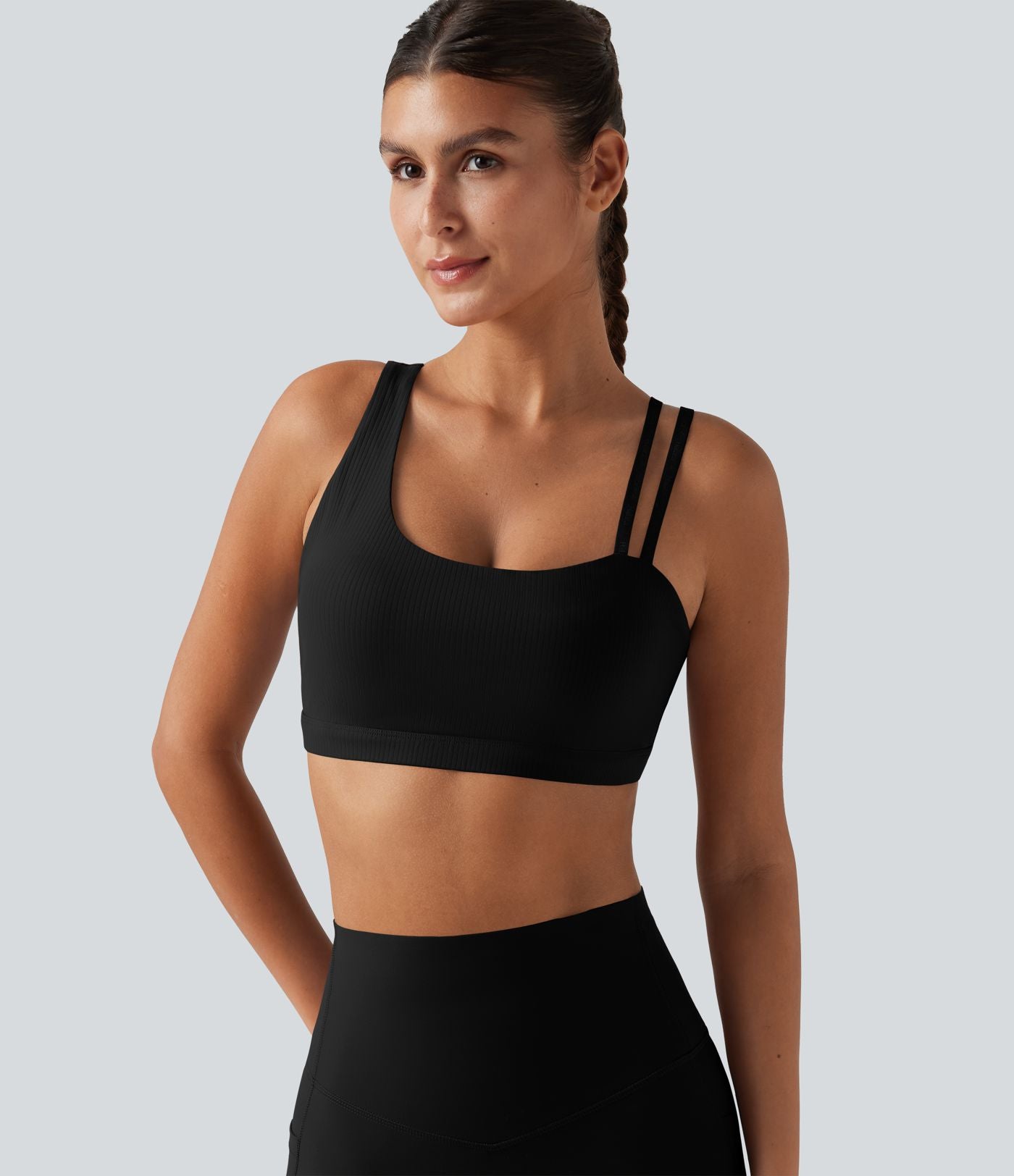 Brassière de running Halara UltraSculpt™ côtelée maintien léger asymétrique avec découpe et coussinets amovibles