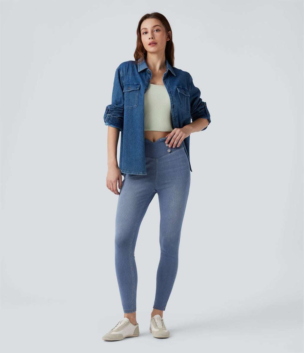 Legging 7/8 skinny en denim Halara Flex™ taille haute gainant avec poches