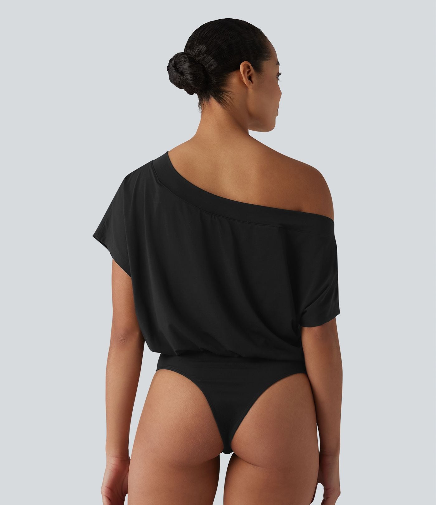 Body casual asymétrique une épaule à manches courtes, séchage rapide et soutien-gorge intégré
