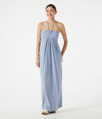 Robe maxi de plage à rayures col halter avec brassière intégrée, lien noué au dos et poches