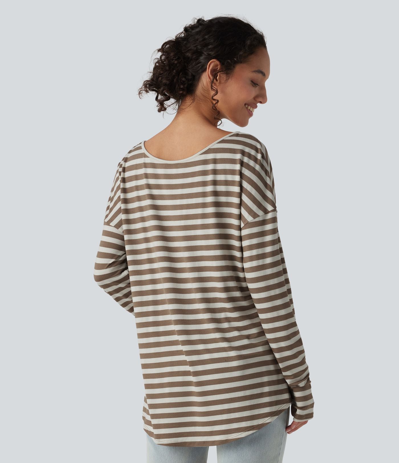 T-shirt ample décolleté plongeant manches longues à rayures et trous pour les pouces - Réversible devant et dos