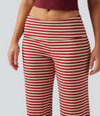 Pantalon évasé rayé taille basse à rabat