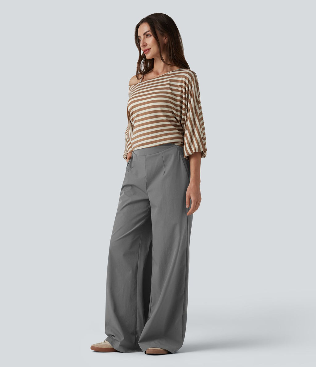 Pantalon large taille haute avec poches