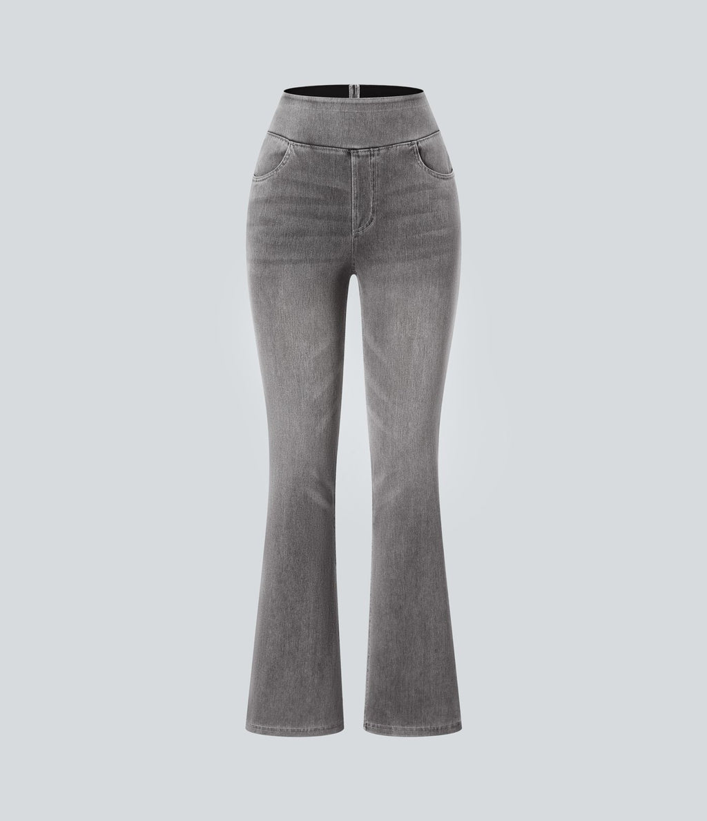 Halara Flex™ Jean bootcut décontracté extensible délavé taille haute à poches multiples