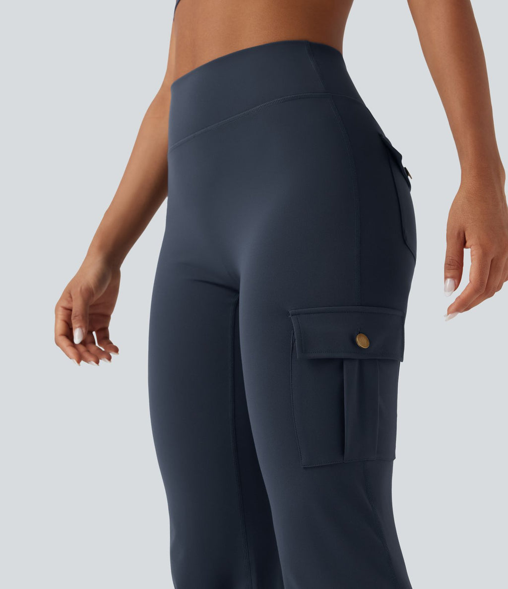 Pantalon évasé d'entraînement gainant froncé taille haute DayStretch avec poches