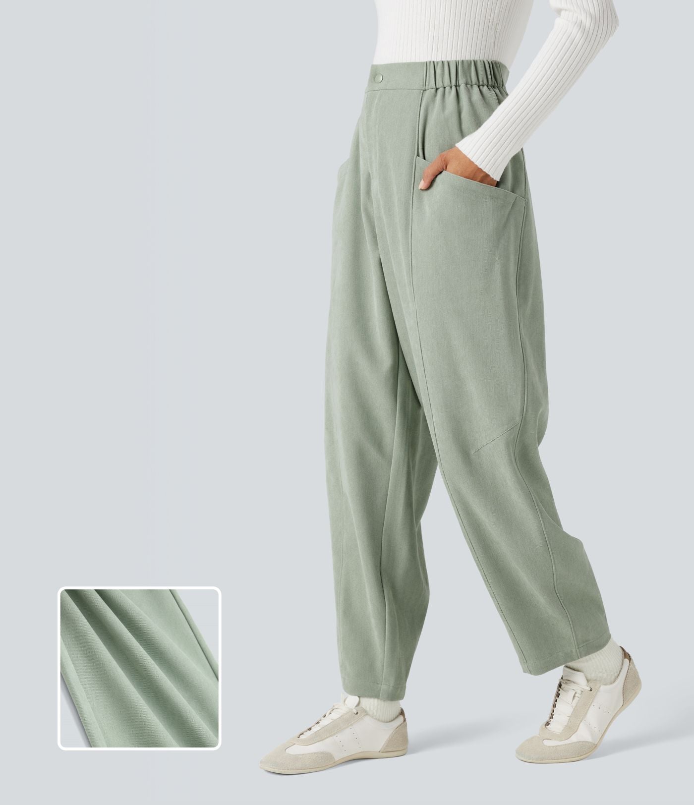 Pantalon barrel taille haute avec poches
