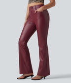 Pantalon casual bootcut taille haute en PU extensible avec poches