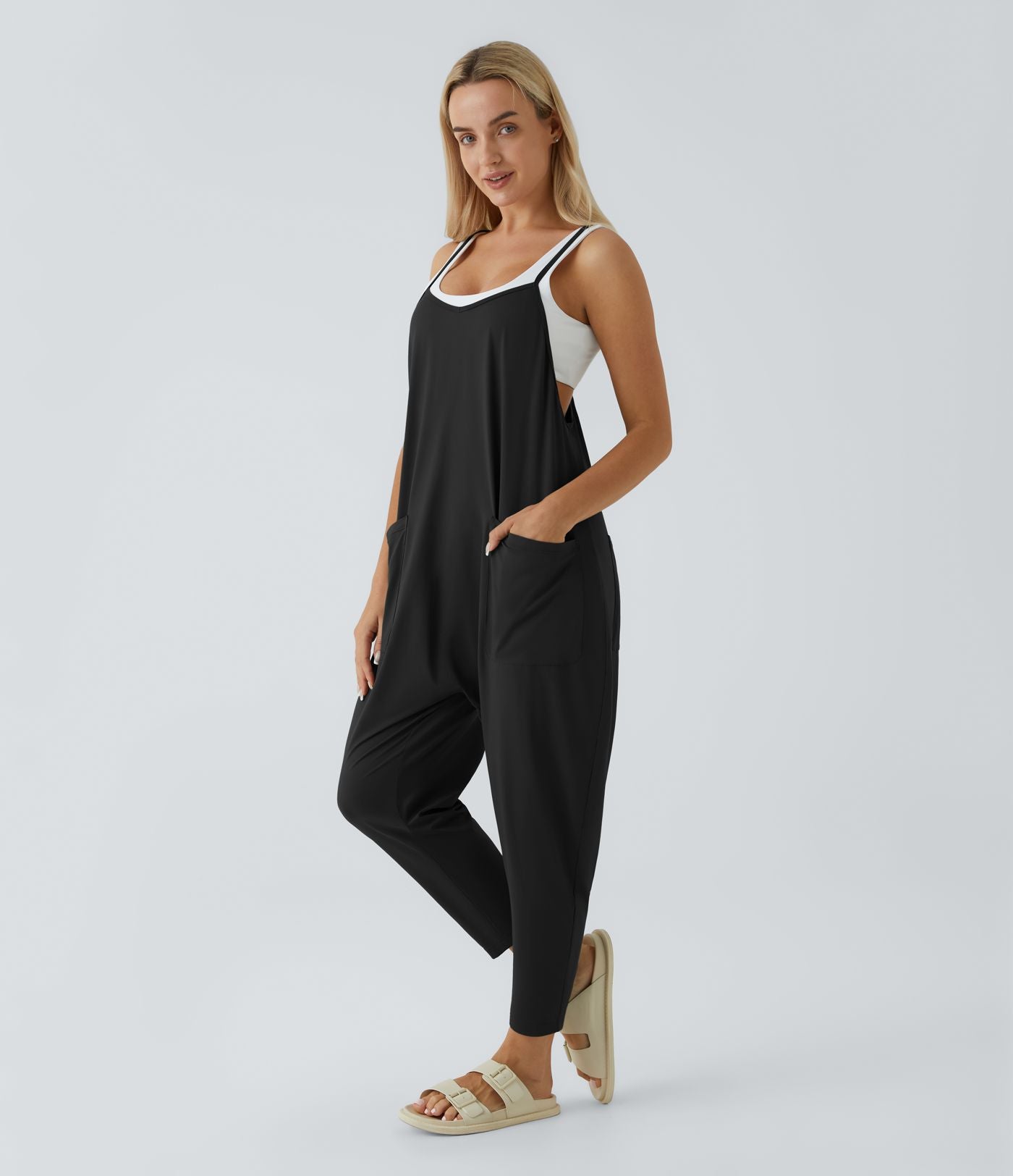 Combinaison Casual à Jambes Fuselées Chevilles Lâche Dos Nu Poches Multiples