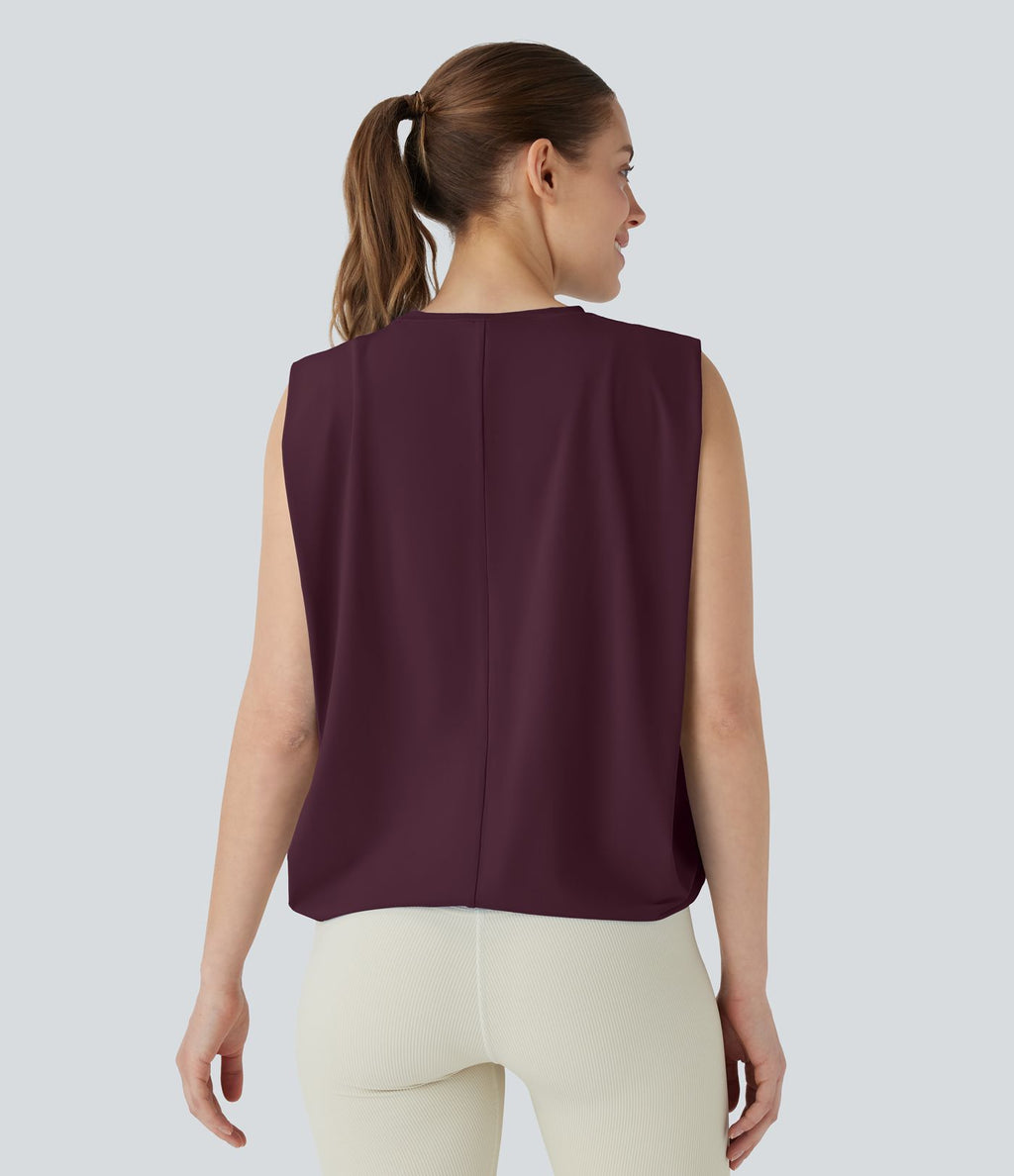 Débardeur de yoga col rond froncé, tissu rafraîchissant - Protection UPF50+