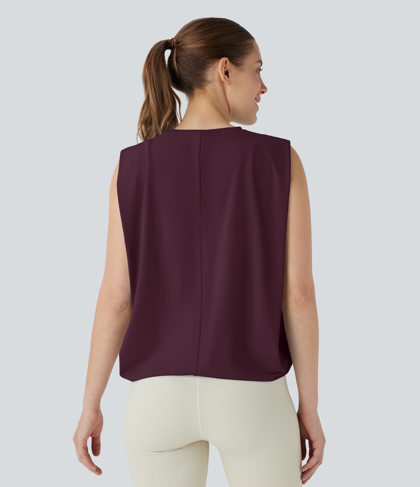 Débardeur de yoga col rond froncé, tissu rafraîchissant - Protection UPF50+