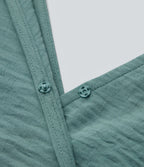 Robe midi col V manches courtes aspect lin avec poches