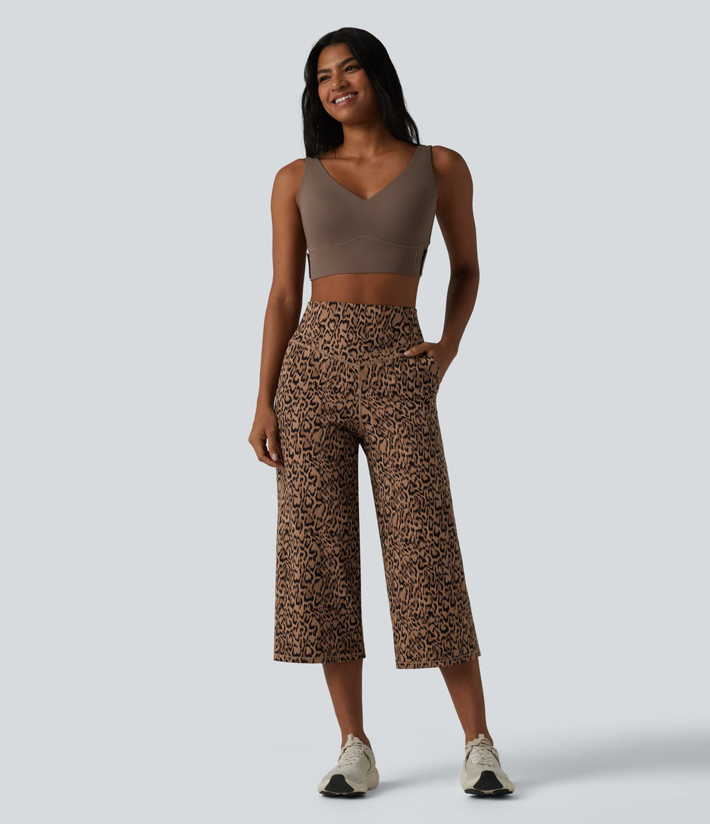 Halara UltraSculpt™ Pantalon de yoga court imprimé léopard ventre plat coupe droite taille haute avec poches