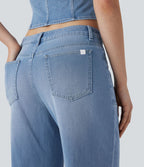 Jean bootcut délavé Halara Flex™ taille basse à poches multiples et fermeture zippée