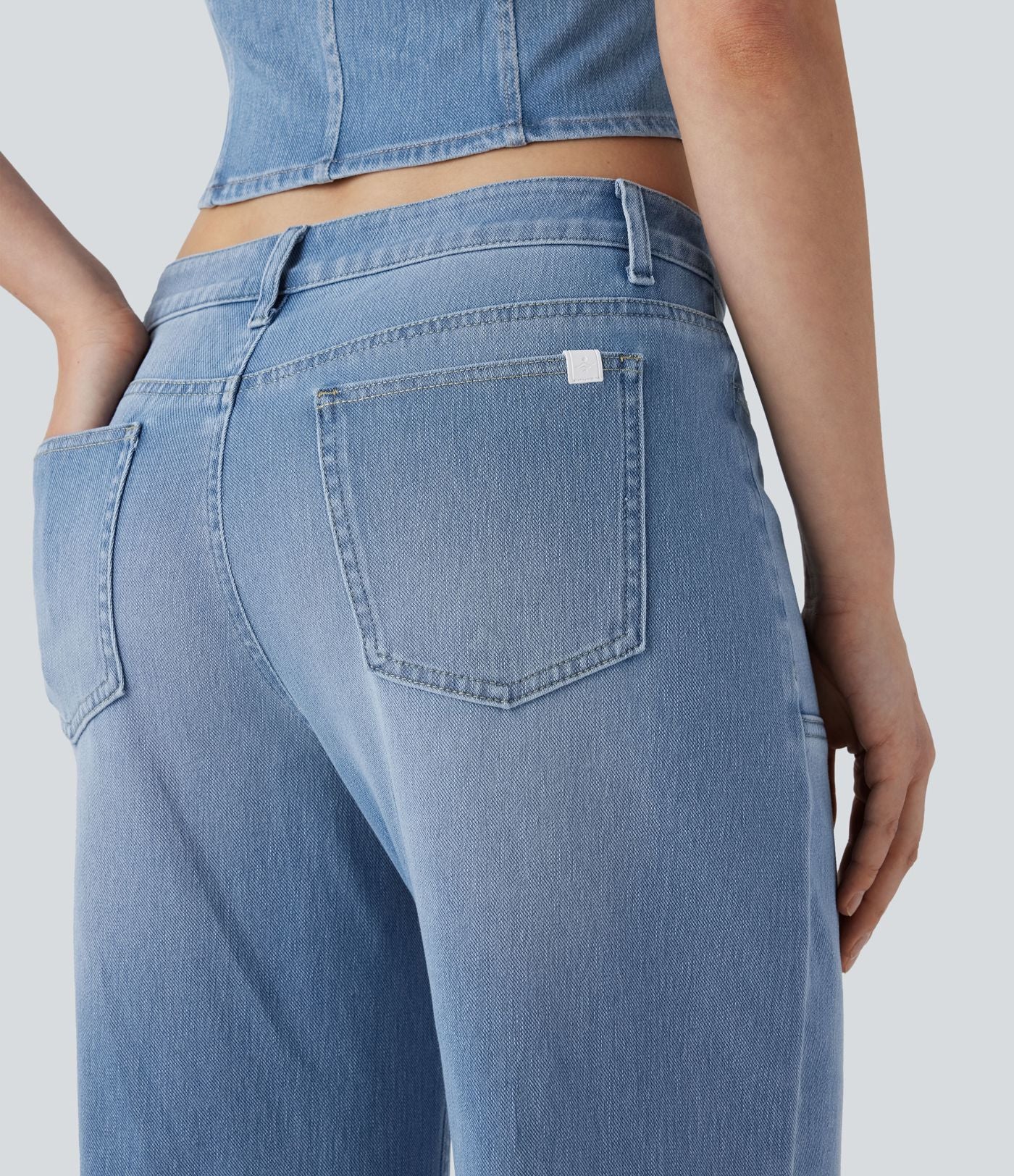 Jean bootcut délavé Halara Flex™ taille basse à poches multiples et fermeture zippée