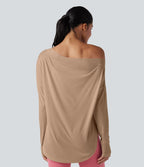 Top de sport yoga une épaule séchage rapide ourlet arrondi asymétrique manches longues avec trous pouces - Brassière intégrée