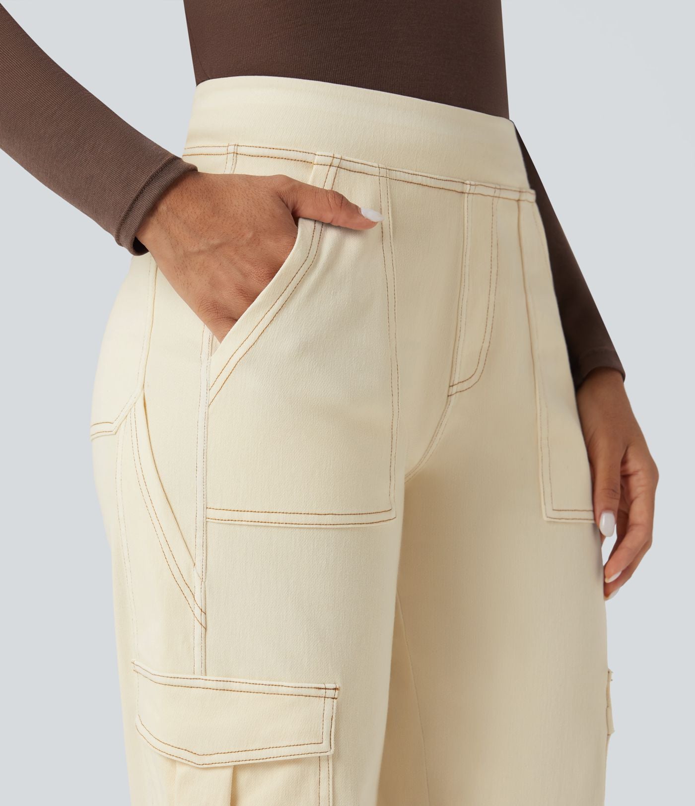 Halara Flex™ Taille Mi-Haute Multiples Poches Jambe Droite Jean Cargo Décontracté Extensible
