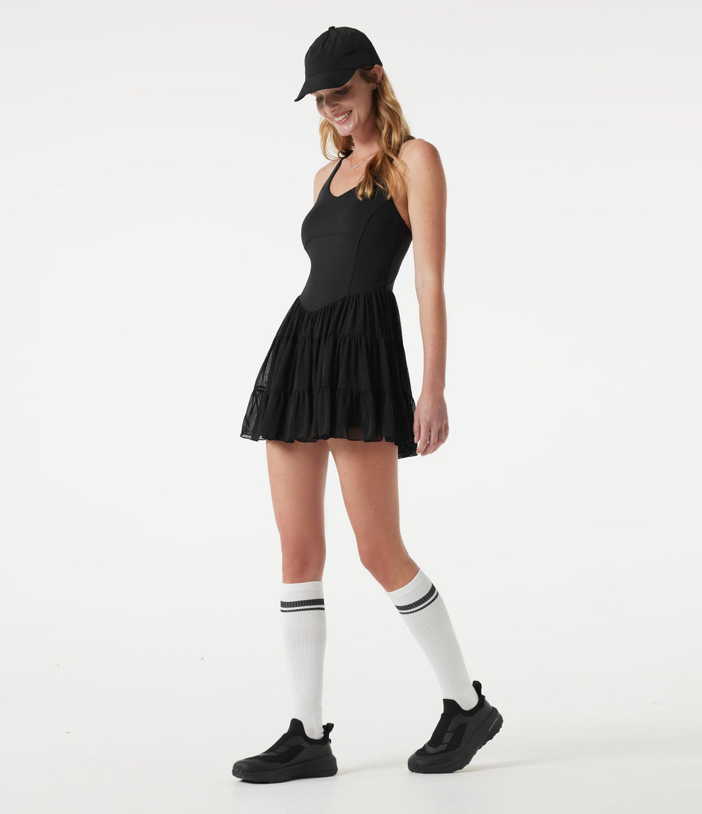 Robe sport de danse mini 2-en-1 SoftlyZero™ avec brassière intégrée, mesh contrasté et poches - Édition Easy Peasy - UPF50+