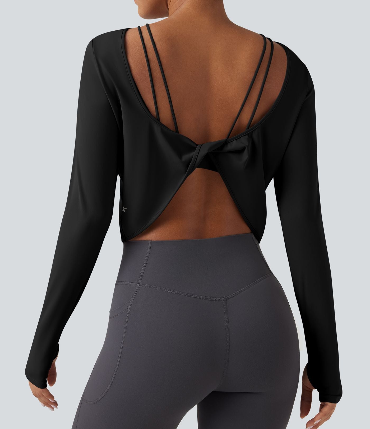 Top de sport yoga SoftlyZero™ QuickDry 2-en-1 dos nu torsadé manches longues avec trous pouces