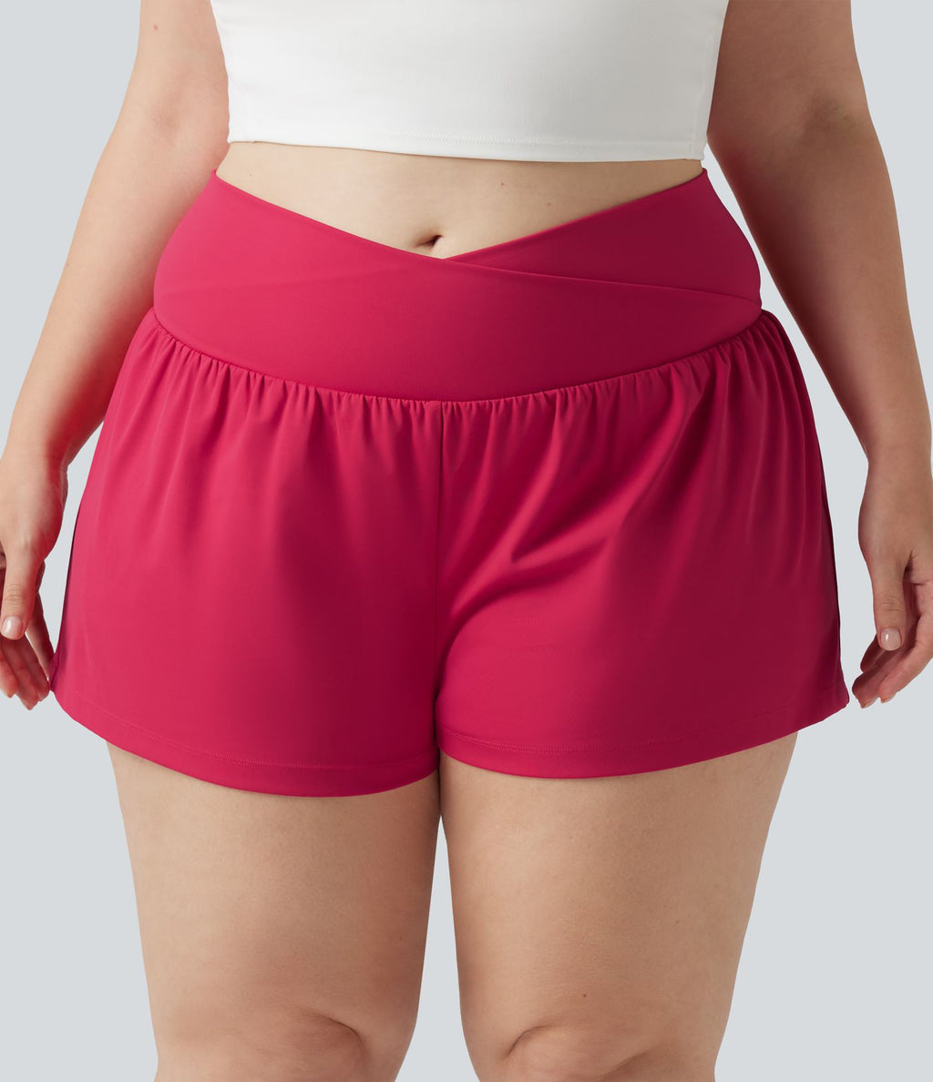 Short de yoga 2-en-1 grande taille à taille haute croisée en SoftlyZero™ Airy à effet frais InstantCool 7,5 cm avec poches