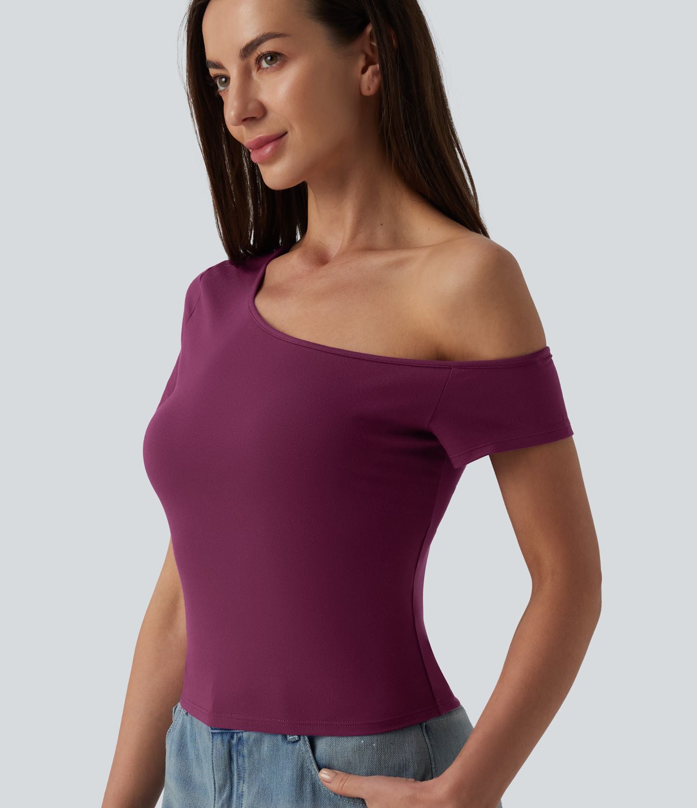 T-shirt décontracté asymétrique manches courtes