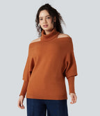 Pull col montant épaules dénudées manches chauve-souris longues