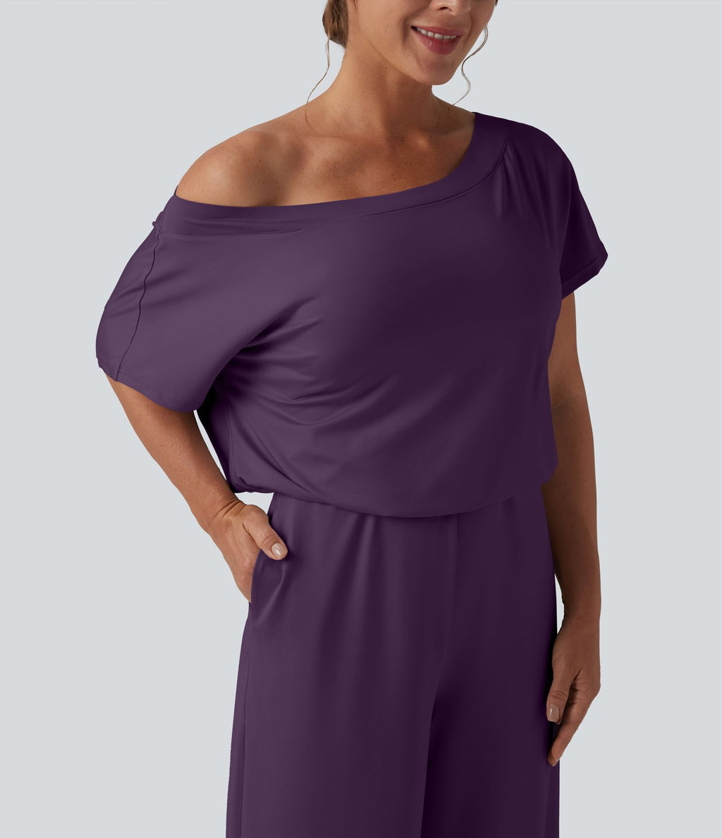 Combinaison casual asymétrique manches courtes avec poches et fente - Easy Peasy