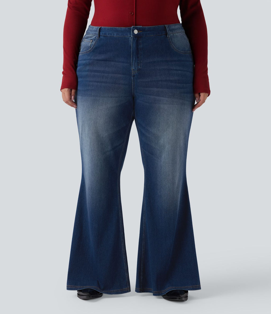 Jean évasé délavé grande taille taille basse Halara Flex™ avec poches