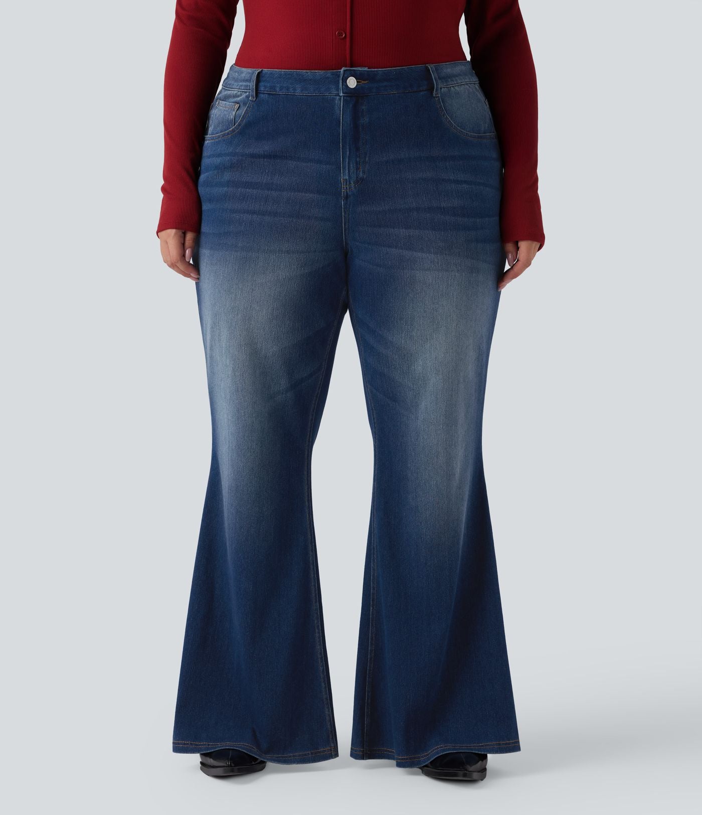 Jean évasé délavé grande taille taille basse Halara Flex™ avec poches
