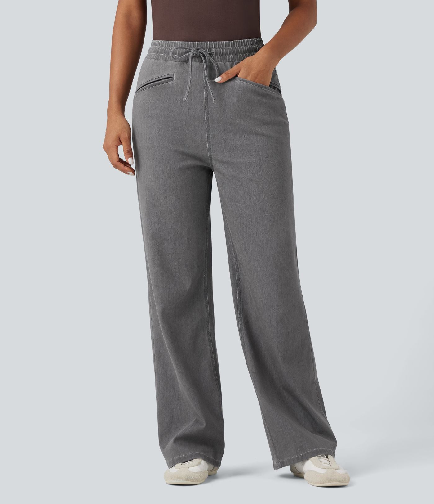 Jean Halara Flex™ taille haute large à cordon de serrage en maille extensible effet frais InstantCool avec poches