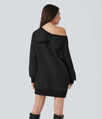 Sweat-shirt coton col bateau nœud manches longues avec poches