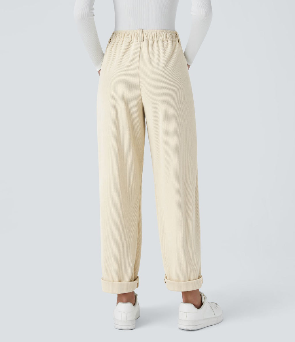 Pantalon en velours côtelé décontracté taille moyenne avec poches latérales