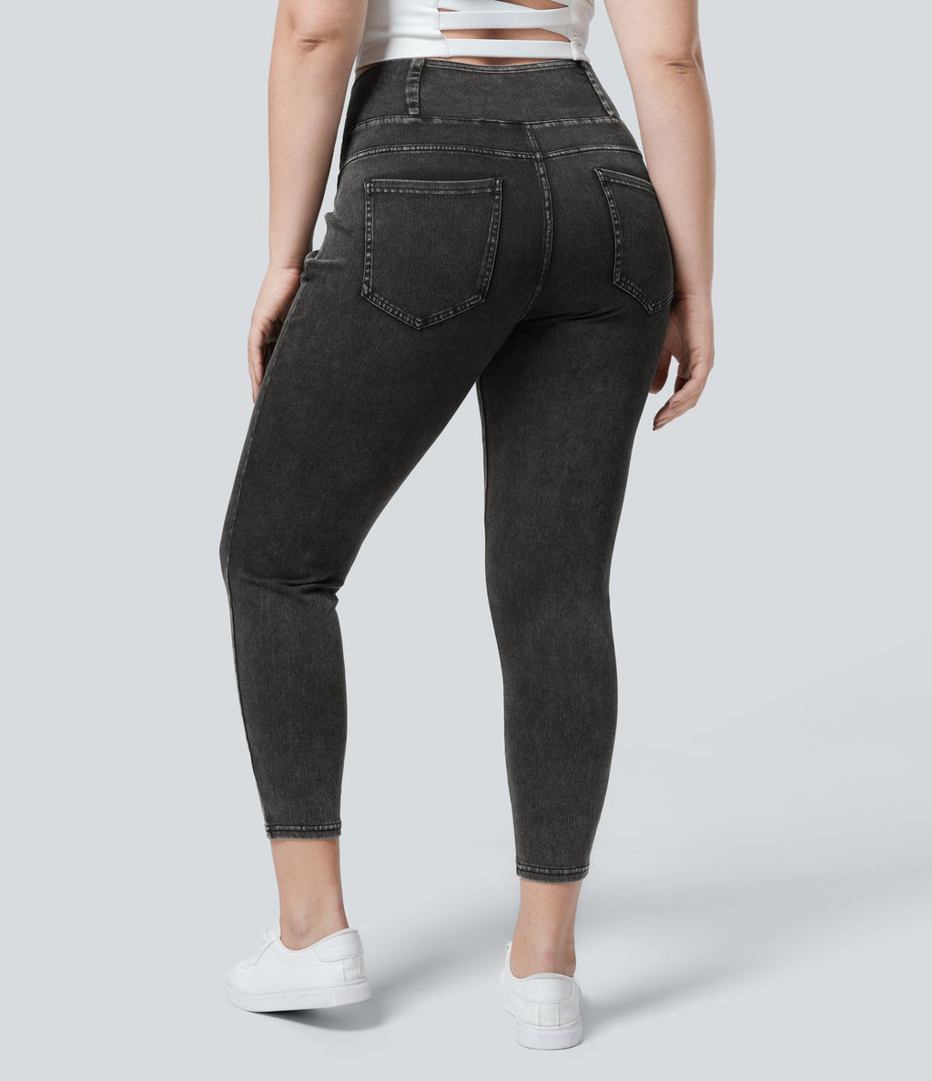 Halara Flex™ Legging Travail  7/8 Taille Croisée en Denim Tricot Extensible Taille Haute Poches Multiples Grande Taille