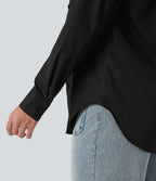 Chemise tailleur col chemise ourlet arrondi manches longues avec poche poitrine