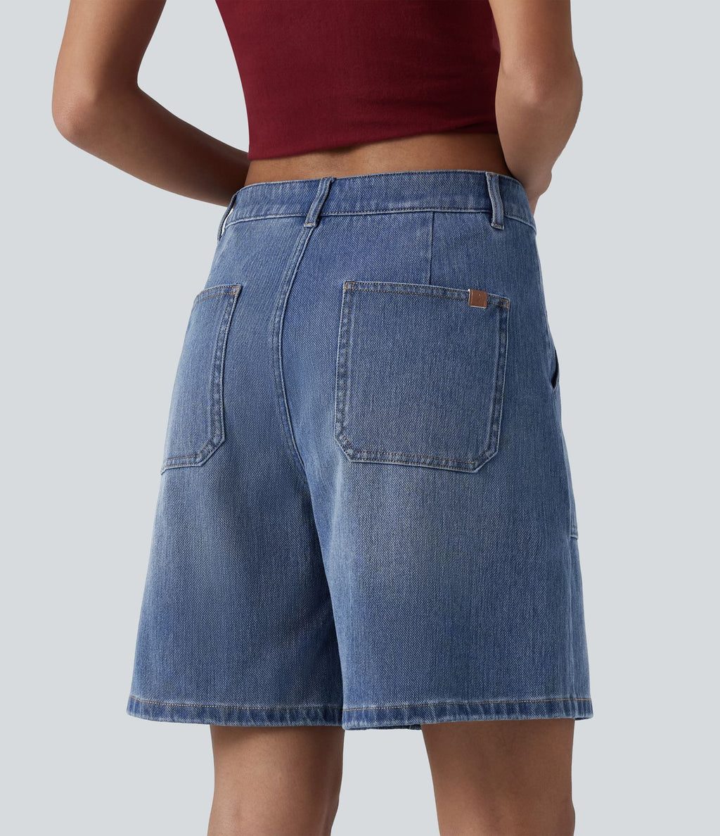 Short en jean Halara Flex™ mi-taille ample délavé décontracté avec poches