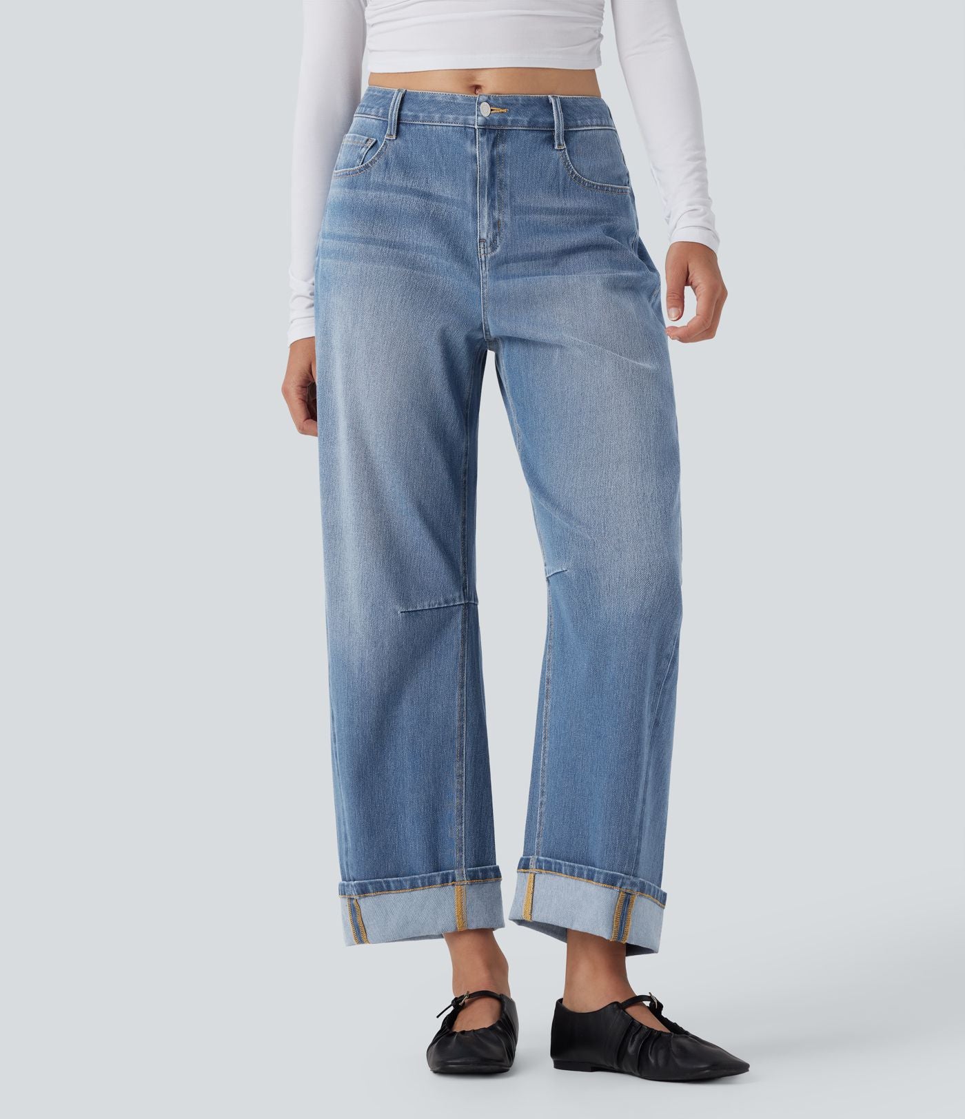 Jean Barrel Halara Flex™ taille mi-haute coupe tonneau effet délavé avec poches
