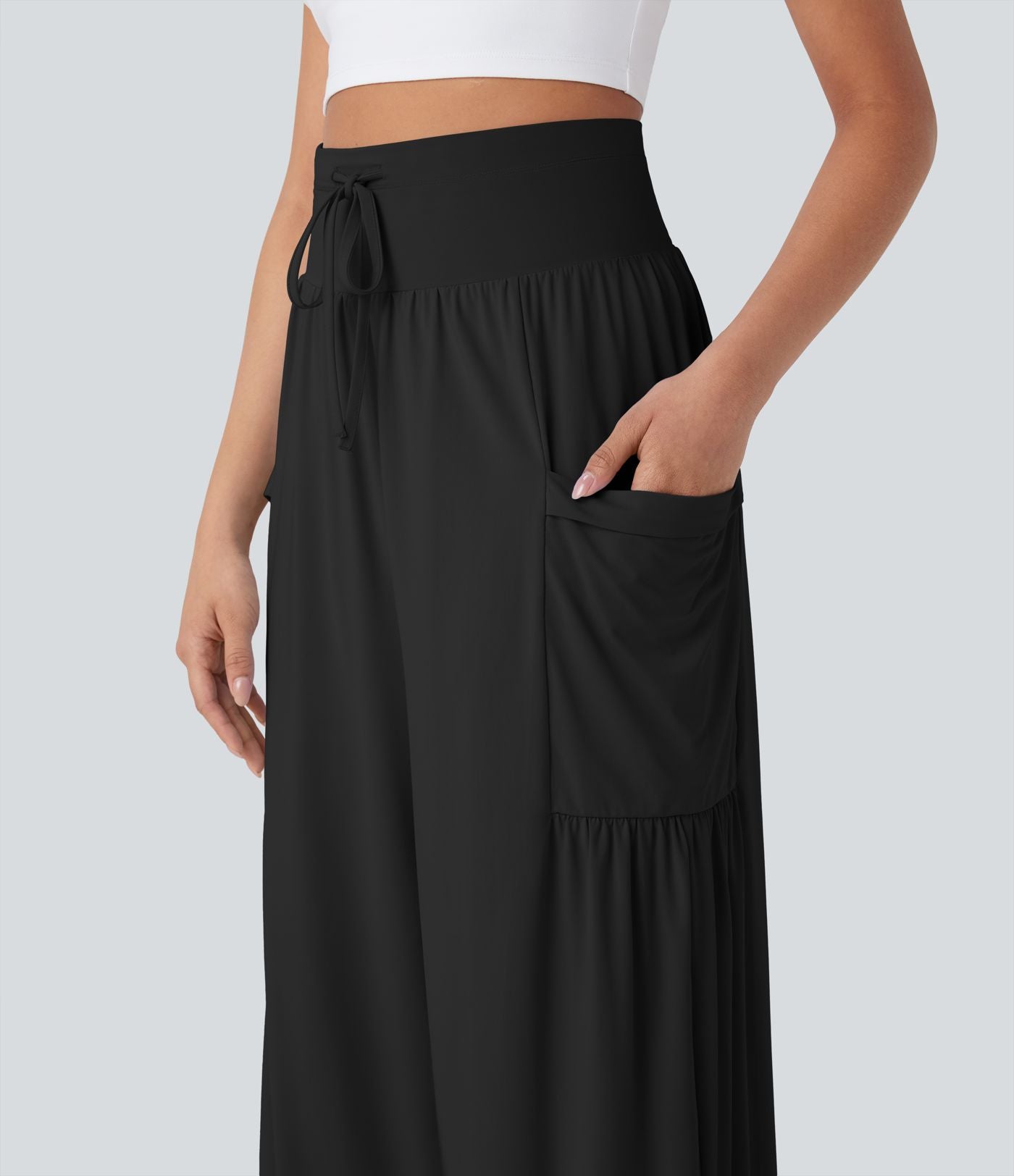 Pantalon de yoga large gainant taille haute avec cordon de serrage et effet frais InstantCool avec poches, protection solaire UPF50+