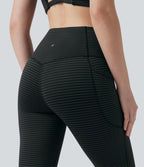 Legging de yoga taille haute gainant à rayures avec poches