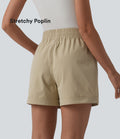 Short casual ample taille mi-haute en popeline extensible à cordon de serrage avec poches