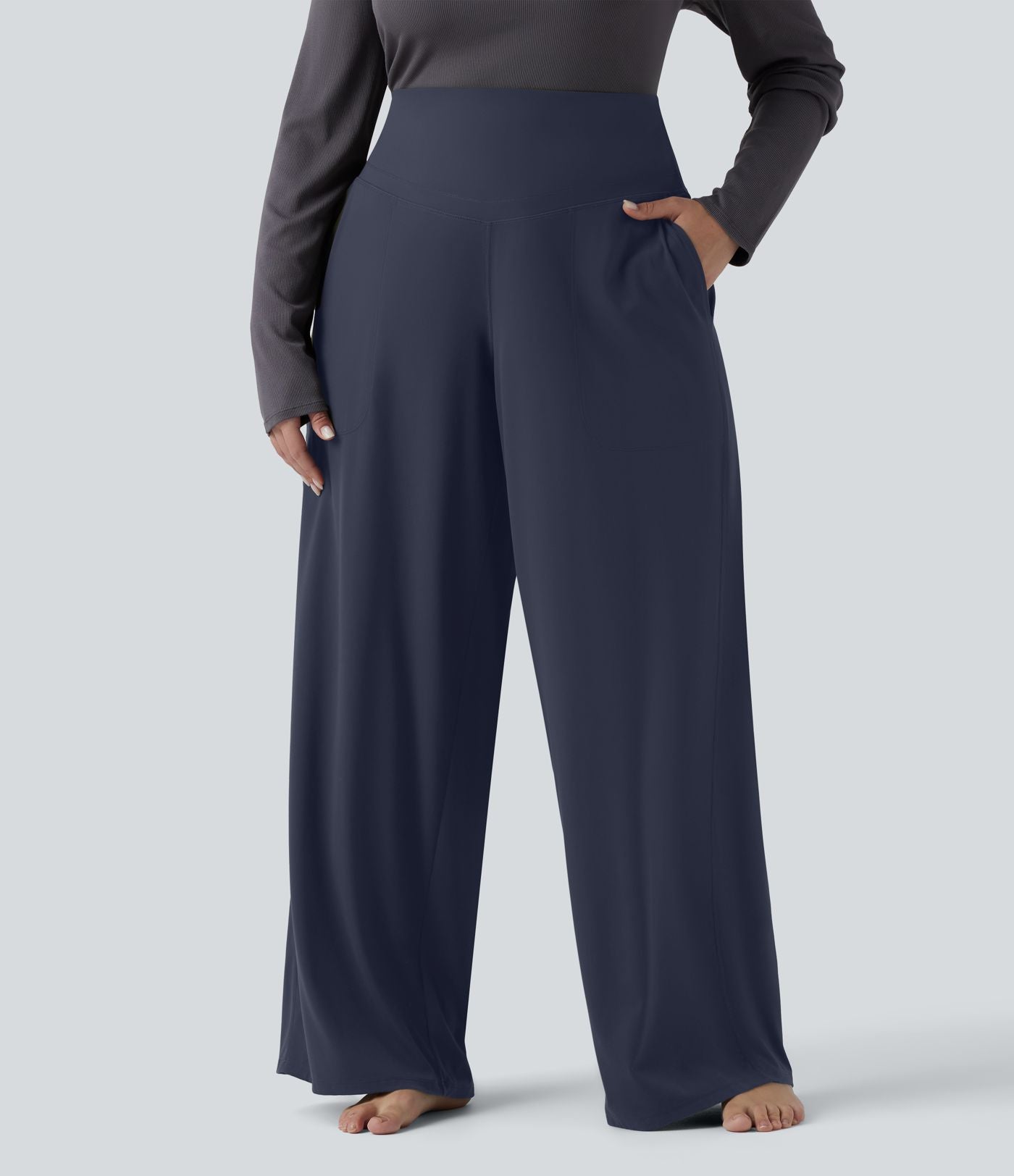 Pantalon de yoga grande taille jambes droites taille haute gainant Halara UltraSculpt™ avec poches